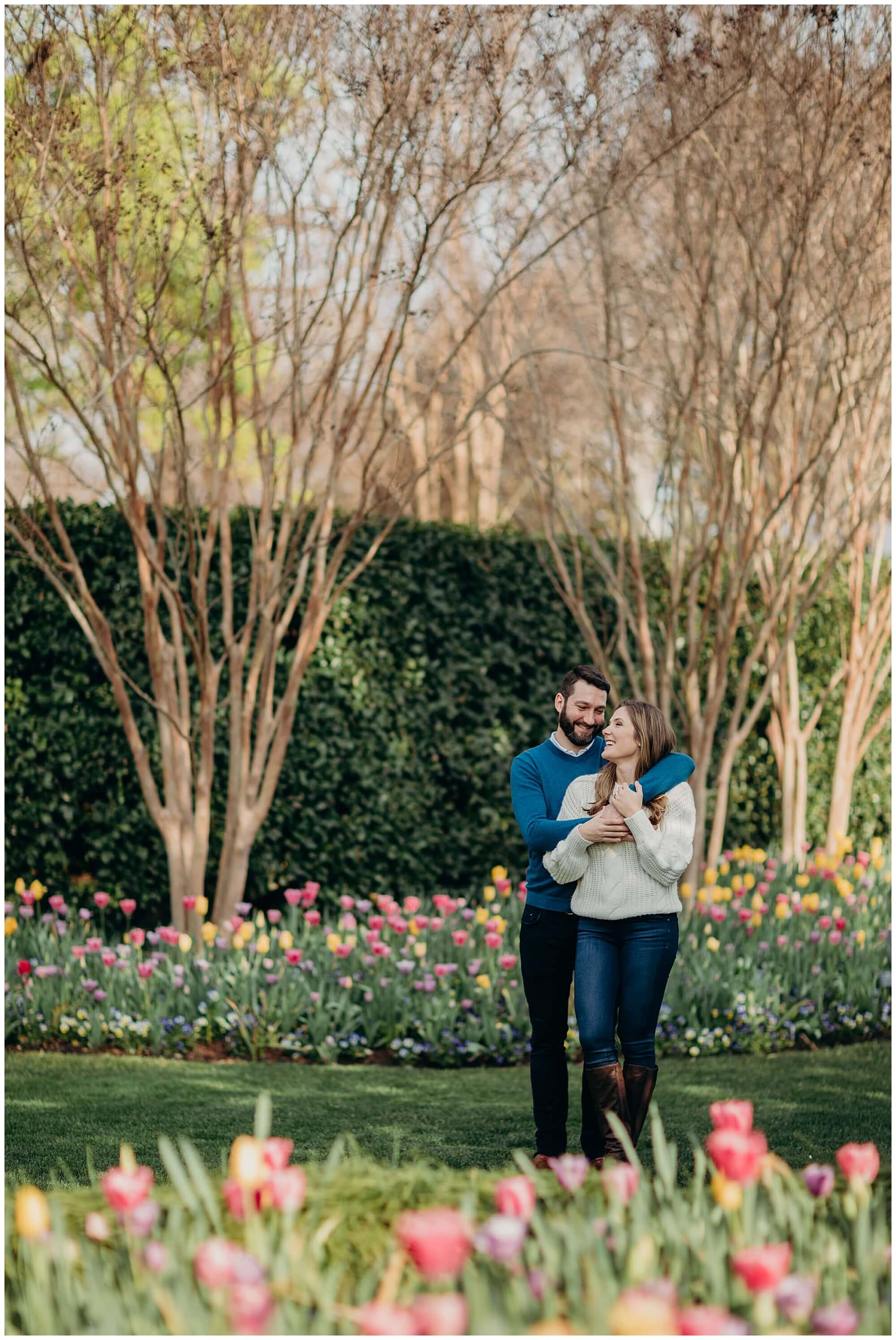 Dallas Arboretum engagement photos, dallas arboretum and botanical gardens, dallas arboretum tulips, dallas tulips, colorful engagement photos