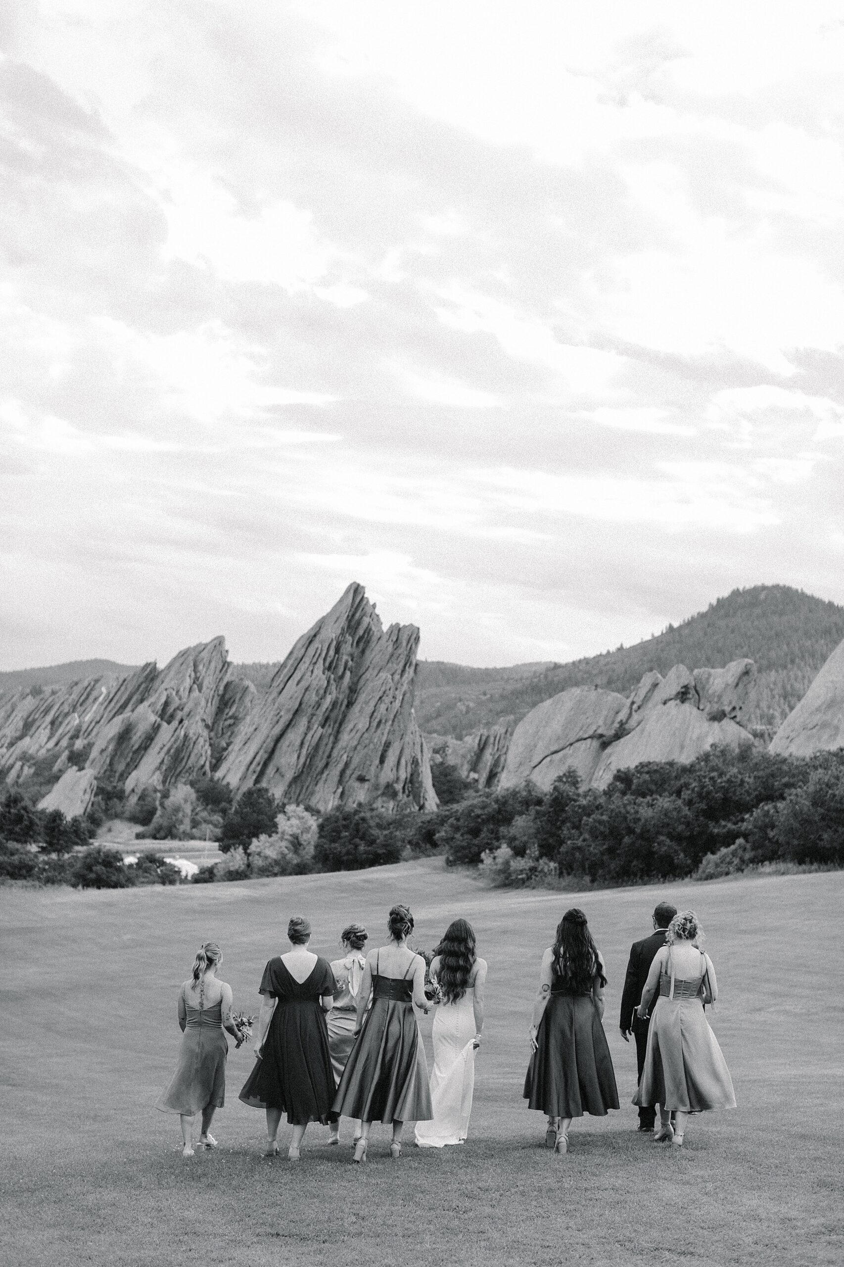 Arrowhead Golf Course Wedding, golf course wedding, Denver wedding, Colorado wedding, candid wedding photography, strapless wedding dress, old hollywood waves, shades of blue bridesmaids dresses, oranges wedding florals, Colorado wedding photographer, Denver wedding photographer, Leah Goetzel Photography